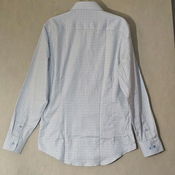 Men's Blue Checkered Casual Button Down Shirt - Picture 2 of 14